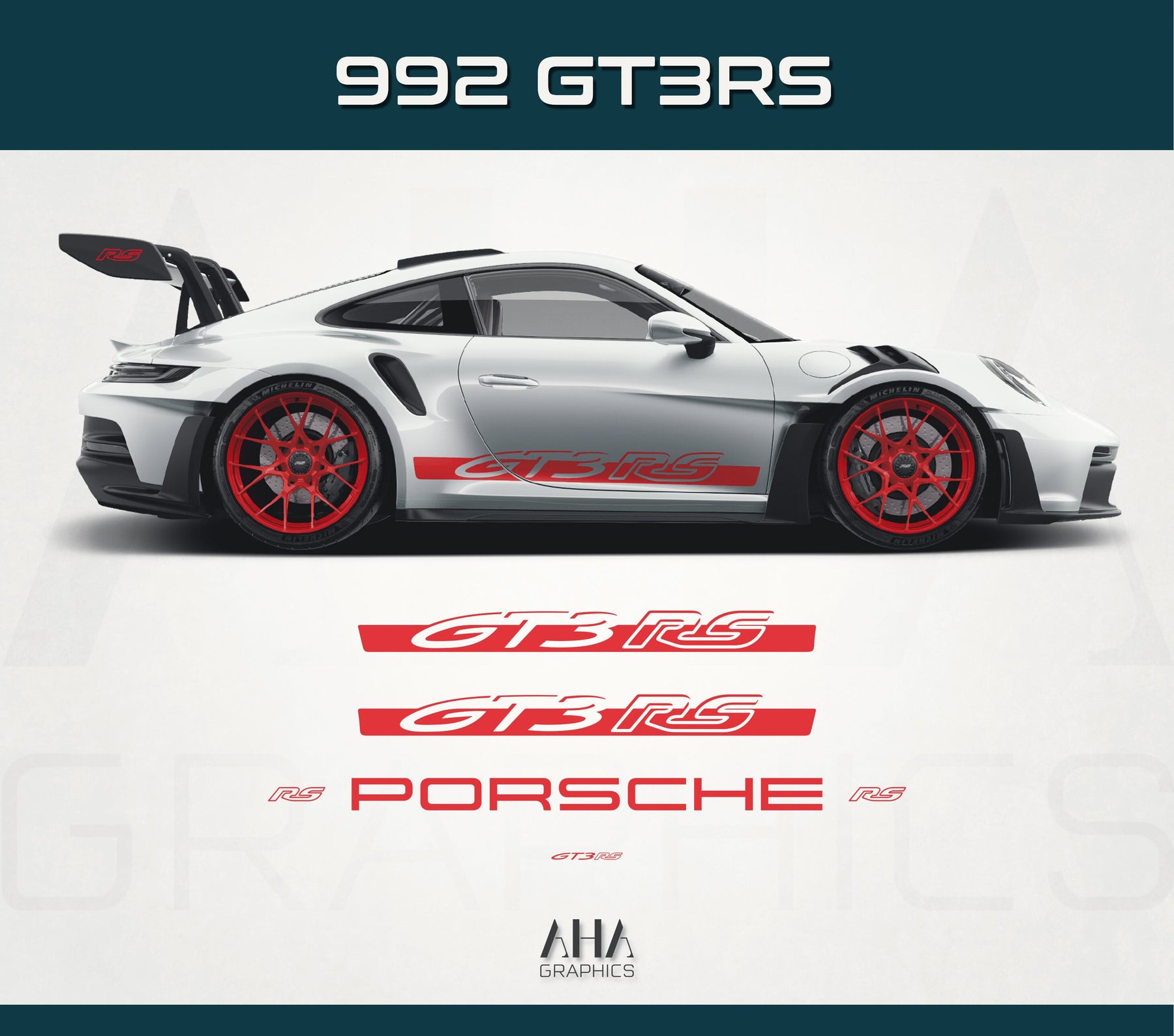 Porsche Rear Spoiler Sticker Porsche 992 GT3 RS Side Stripes With Wing Decals – AHA Graphics